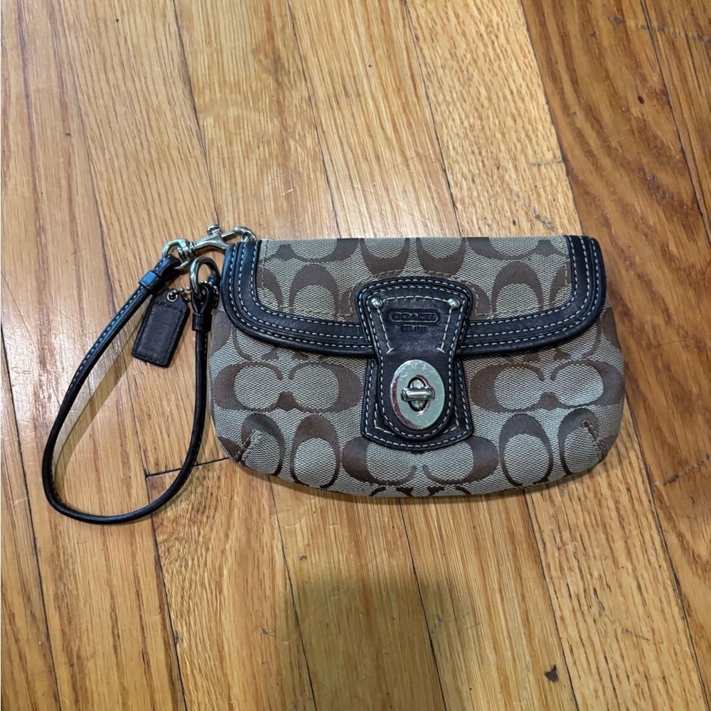 Coach Tan and Black Signature Wristlet